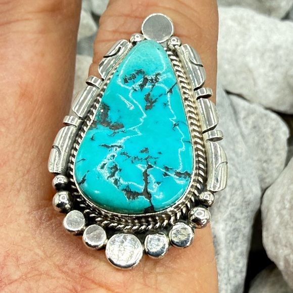 Navajo Sterling Silver Turquoise Statement Ring Sz 8.25 Daniel Benally 12.2 gr. - Picture 9 of 17